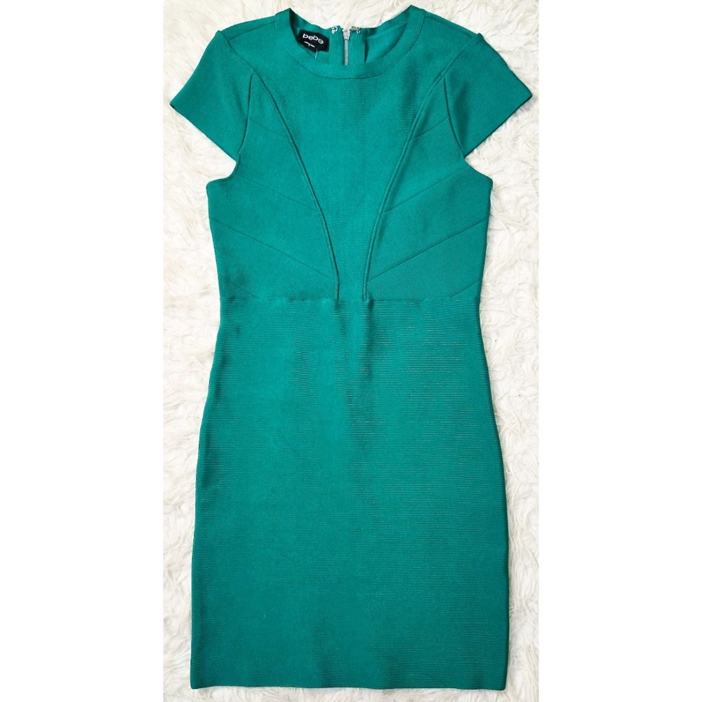 Bebe Vintage Y2K Bandage Dress Green Bodycon Mini Indie Sleeze Sheath Stretch